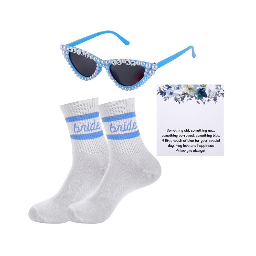 8886 Bride to Be Gift Set - Blue Socks Sunglasses with Something Blue Card